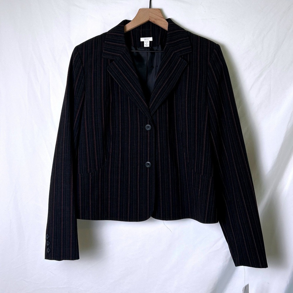 Apt 9 Womens Pinstripe Stretch Two Button Blazer Size 16 Black Coral Office NEW